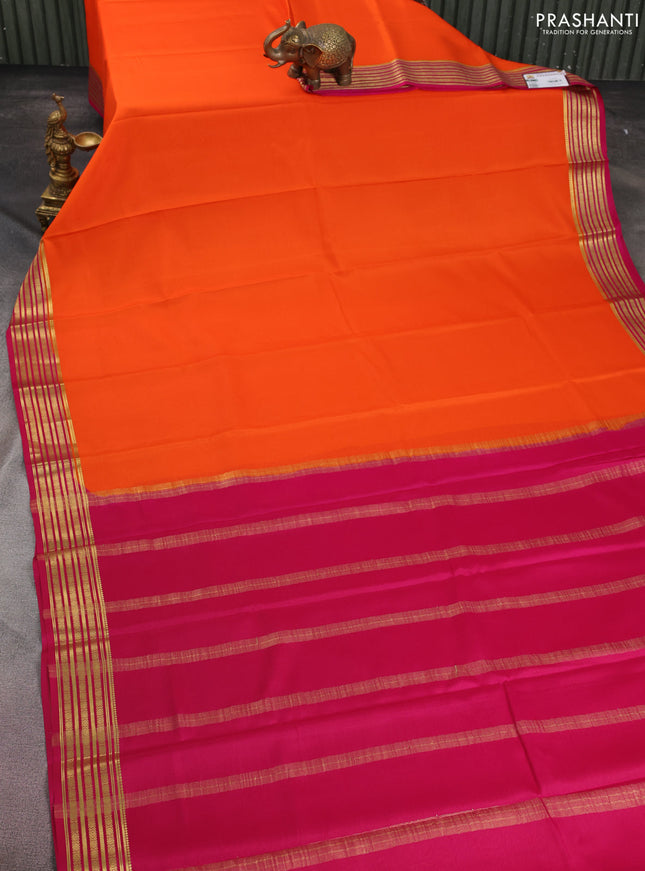 Pure mysore silk saree orange and pink with plain body and zari woven border