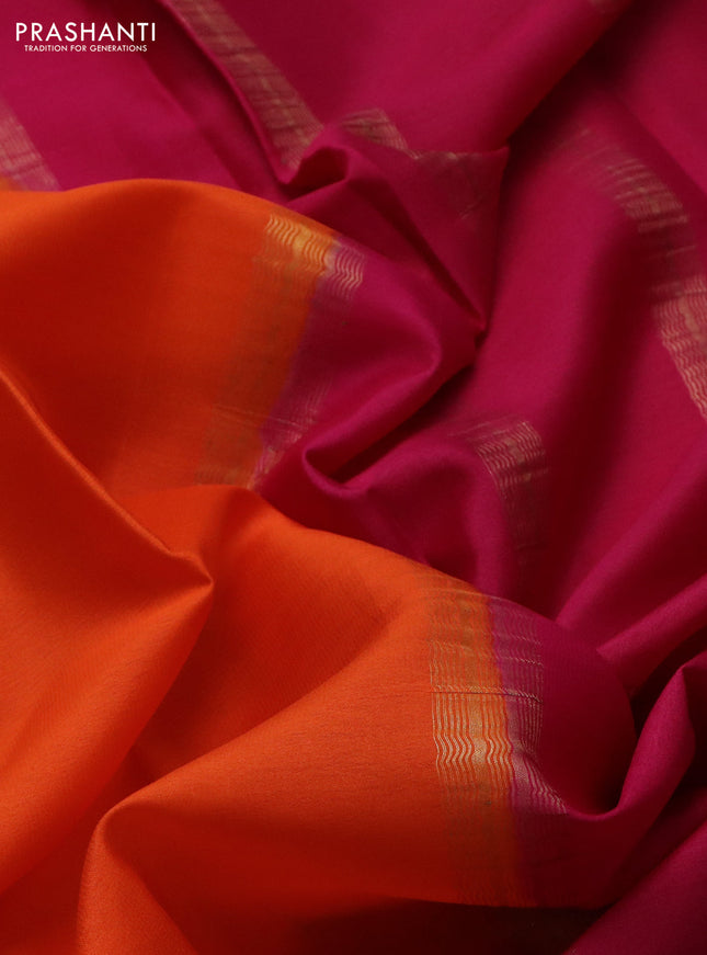 Pure mysore silk saree orange and pink with plain body and zari woven border