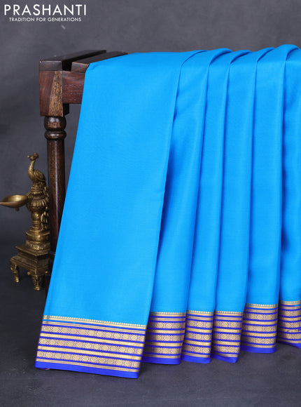 Pure mysore silk saree cs blue and royal blue with plain body and zari woven border