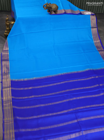 Pure mysore silk saree cs blue and royal blue with plain body and zari woven border