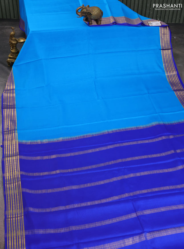 Pure mysore silk saree cs blue and royal blue with plain body and zari woven border