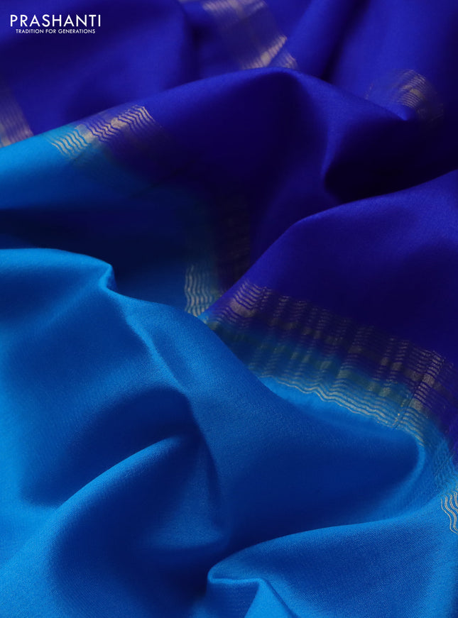 Pure mysore silk saree cs blue and royal blue with plain body and zari woven border