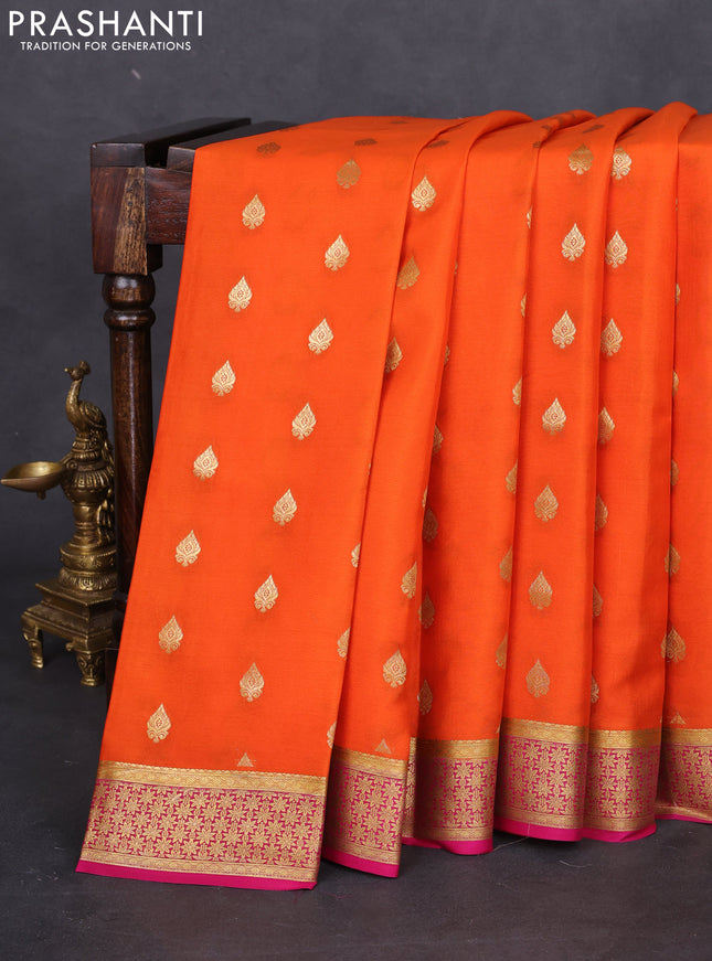 Pure mysore silk saree orange and pink with zari woven buttas and zari woven border