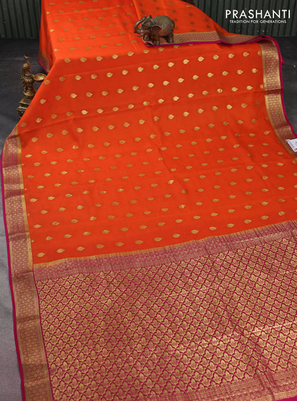 Pure mysore silk saree orange and pink with zari woven buttas and zari woven border