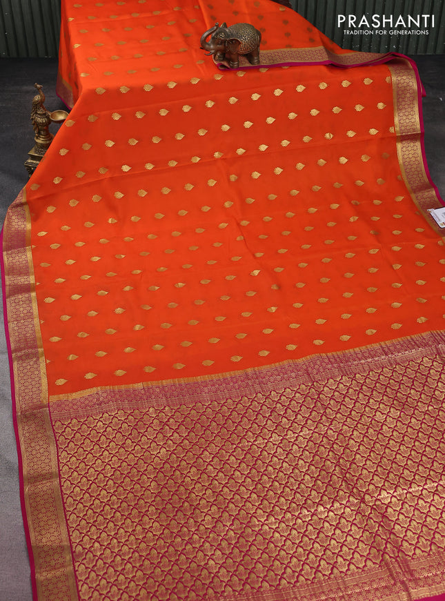 Pure mysore silk saree orange and pink with zari woven buttas and zari woven border