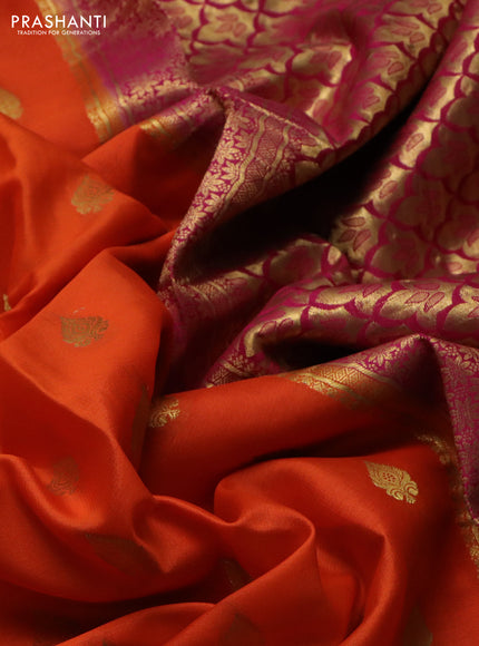 Pure mysore silk saree orange and pink with zari woven buttas and zari woven border