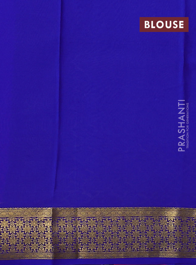Pure mysore silk saree red and blue with zari woven buttas and zari woven border