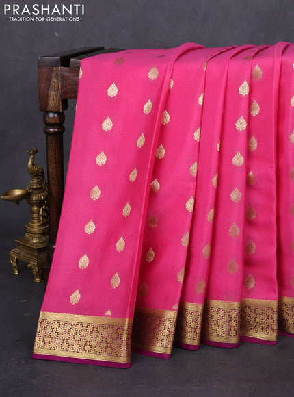 Pure mysore silk saree pink and purple with zari woven buttas and zari woven border