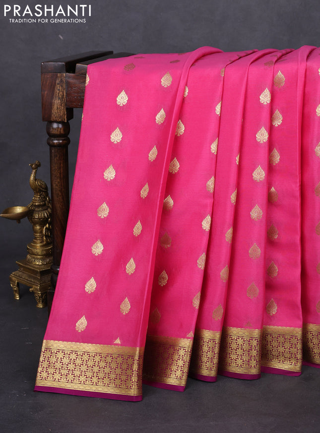 Pure mysore silk saree pink and purple with zari woven buttas and zari woven border