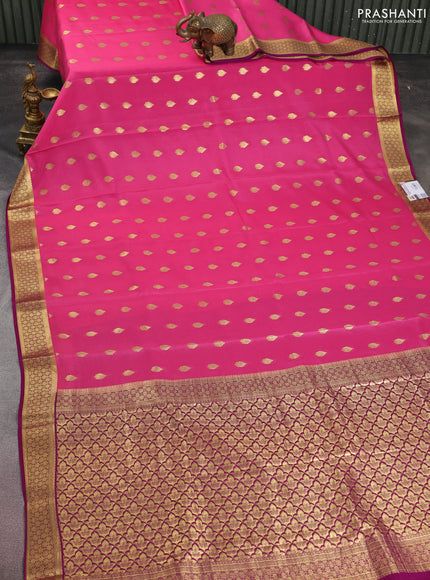 Pure mysore silk saree pink and purple with zari woven buttas and zari woven border