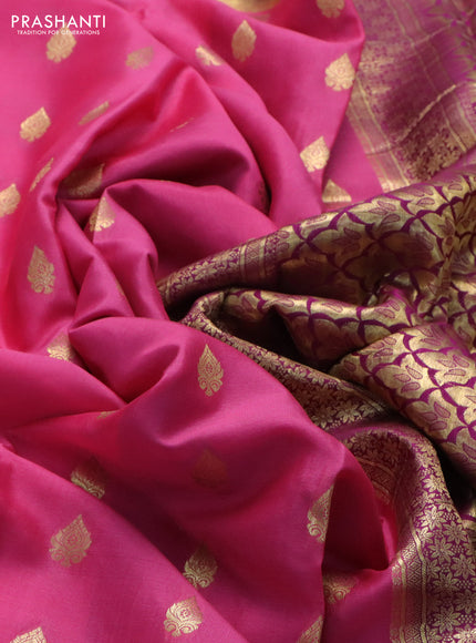 Pure mysore silk saree pink and purple with zari woven buttas and zari woven border