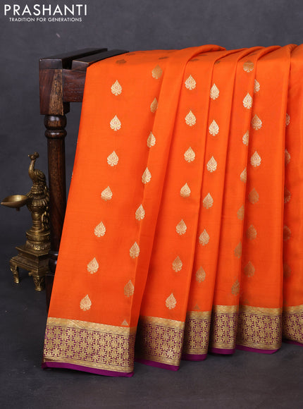 Pure mysore silk saree orange and purple with zari woven buttas and zari woven border