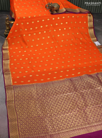 Pure mysore silk saree orange and purple with zari woven buttas and zari woven border