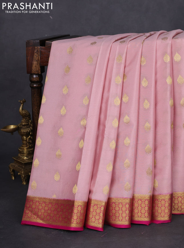 Pure mysore silk saree pastel pink and pink with zari woven buttas and zari woven border