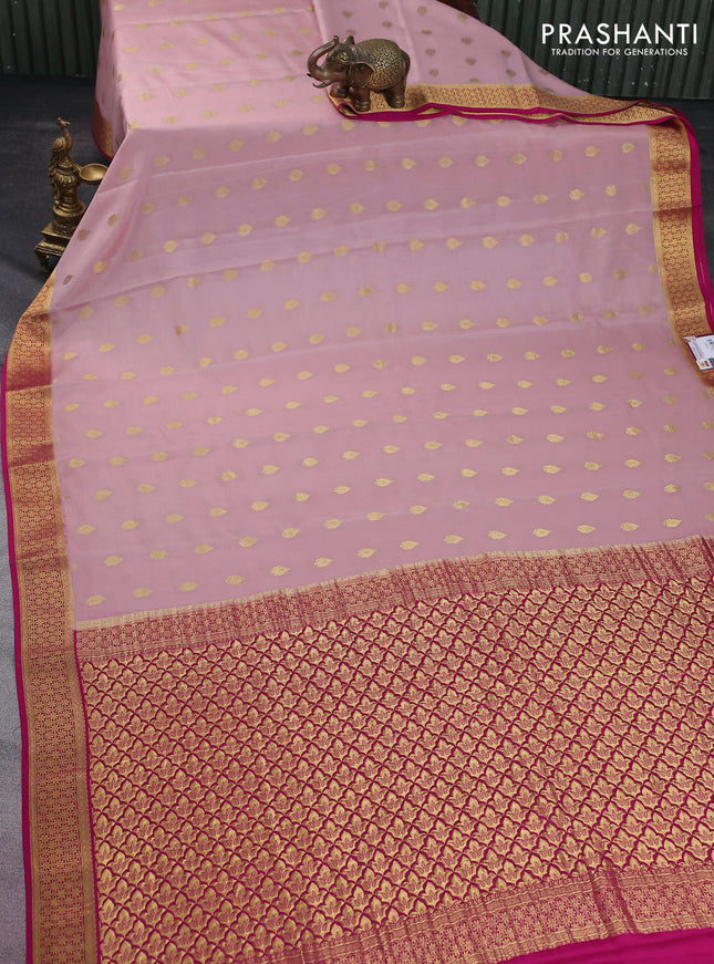 Pure mysore silk saree pastel pink and pink with zari woven buttas and zari woven border