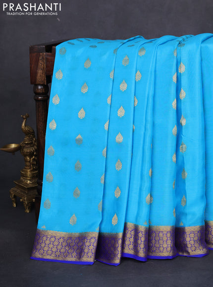 Pure mysore silk saree light pink and royal blue with zari woven buttas and zari woven border