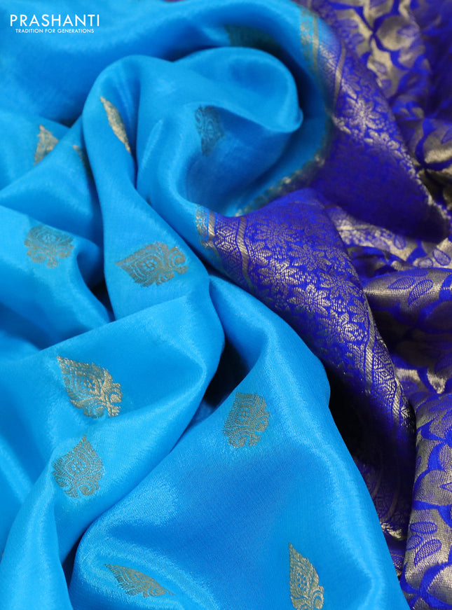 Pure mysore silk saree light pink and royal blue with zari woven buttas and zari woven border