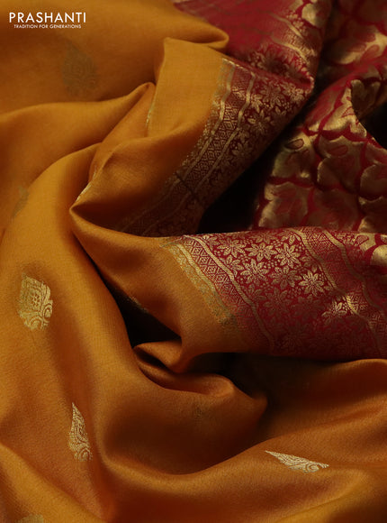 Pure mysore silk saree mustard yellow and maroon with zari woven buttas and zari woven border