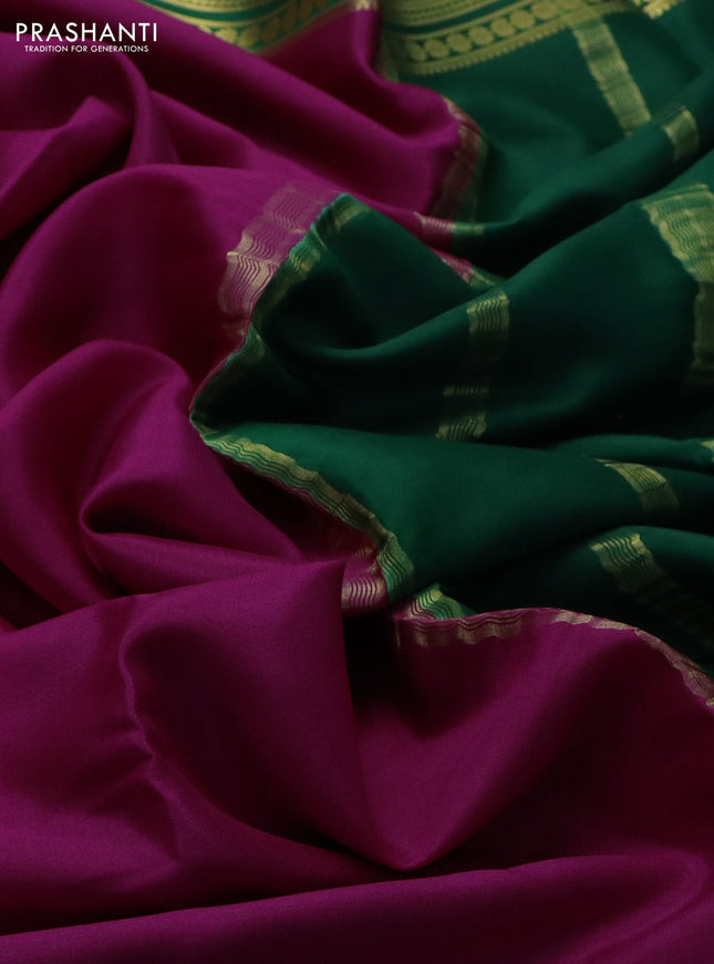 Pure mysore silk saree pink and green with plain body and zari woven border