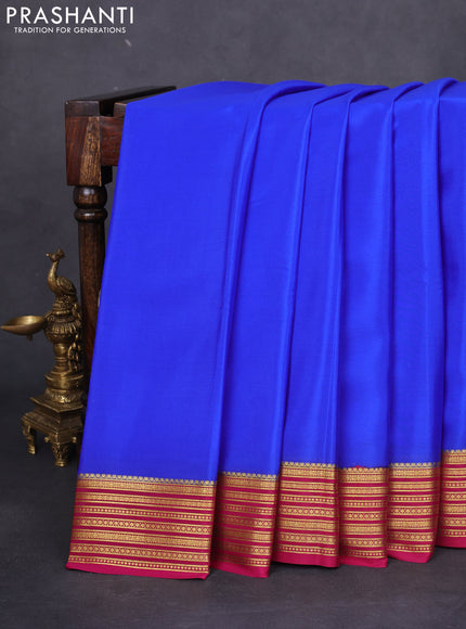 Pure mysore silk saree royal blue and magenta pink with plain body and zari woven border