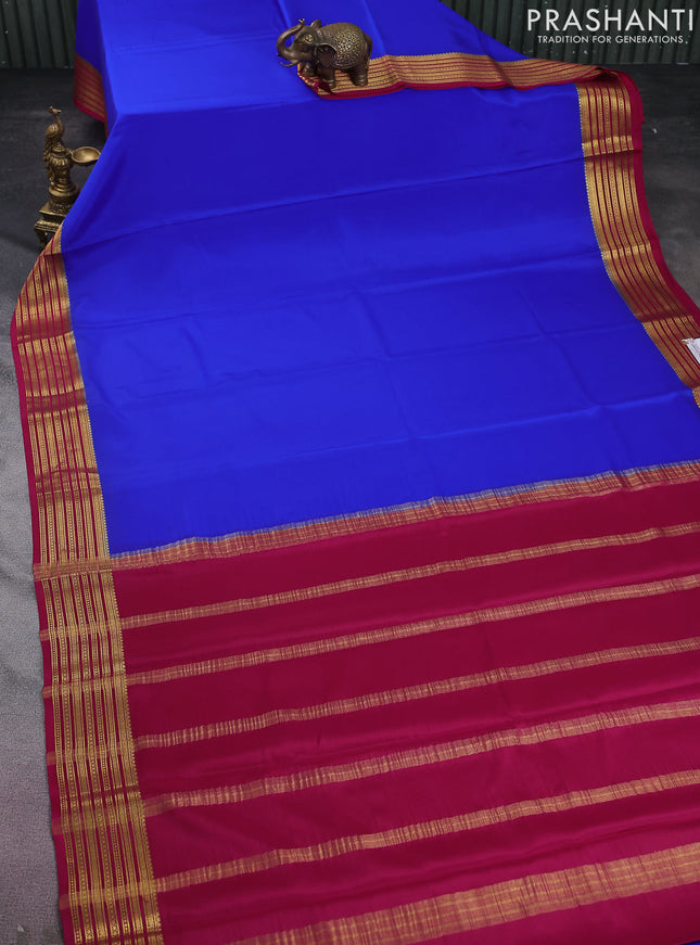 Pure mysore silk saree royal blue and magenta pink with plain body and zari woven border