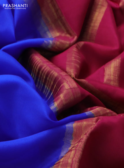 Pure mysore silk saree royal blue and magenta pink with plain body and zari woven border
