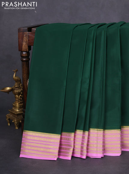 Pure mysore silk saree dark green and pink with plain body and zari woven border