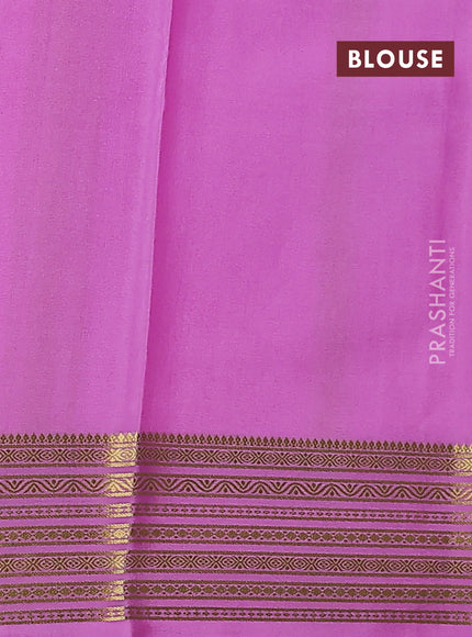 Pure mysore silk saree dark green and pink with plain body and zari woven border