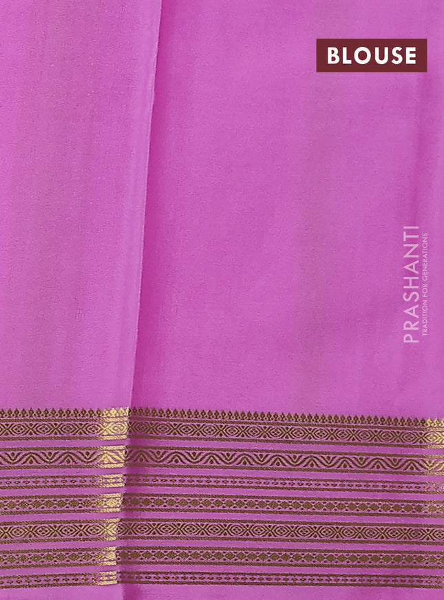 Pure mysore silk saree dark green and pink with plain body and zari woven border