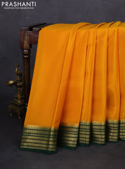 Pure mysore silk saree mango yellow and green with plain body and zari woven border