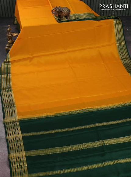 Pure mysore silk saree mango yellow and green with plain body and zari woven border