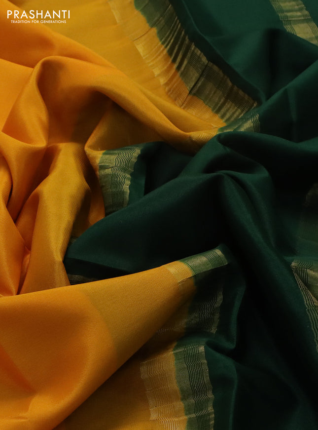 Pure mysore silk saree mango yellow and green with plain body and zari woven border