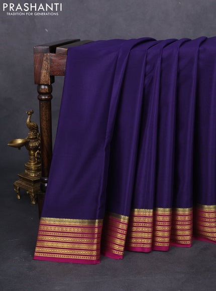 Pure mysore silk saree navy blue and magenta pink with plain body and zari woven border