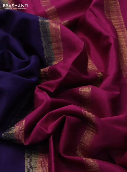 Pure mysore silk saree navy blue and magenta pink with plain body and zari woven border