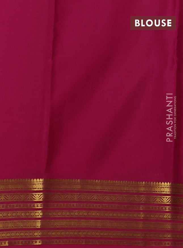 Pure mysore silk saree bottle green and pink with plain body and zari woven border