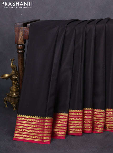 Pure mysore silk saree black and pink with plain body and zari woven border