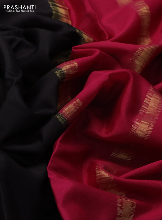 Pure mysore silk saree black and pink with plain body and zari woven border