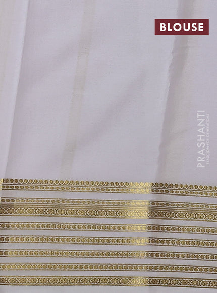 Pure mysore silk saree lavender and off white with plain body and zari woven border