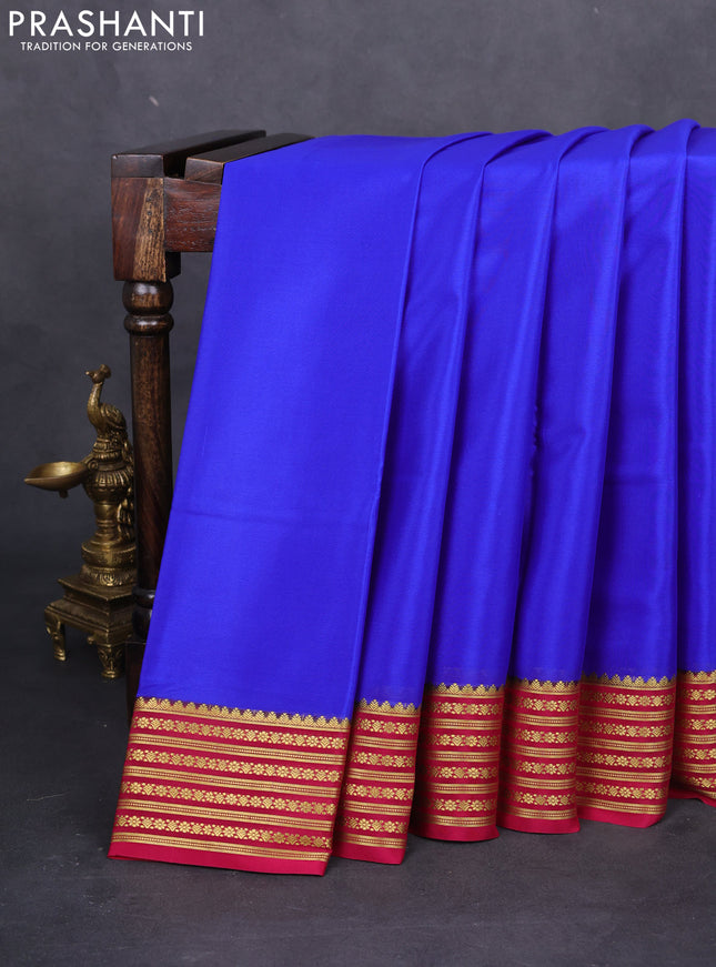 Pure mysore silk saree blue and pink with plain body and zari woven border