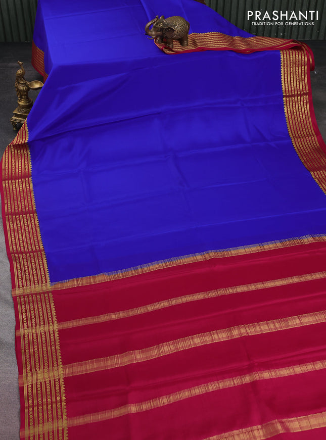 Pure mysore silk saree blue and pink with plain body and zari woven border