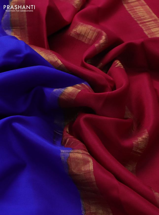 Pure mysore silk saree blue and pink with plain body and zari woven border
