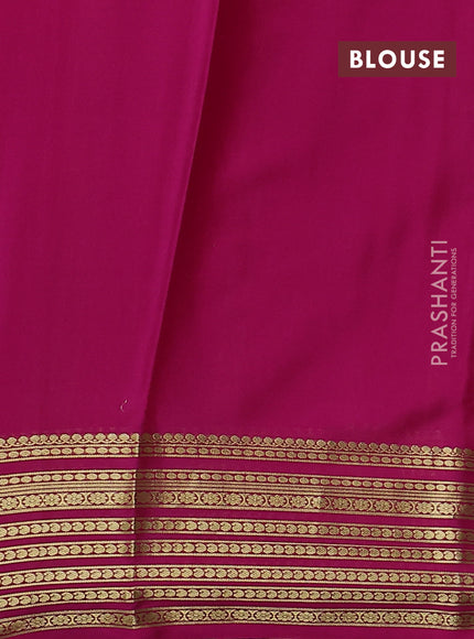 Pure mysore silk saree bottle green and pink with plain body and zari woven border