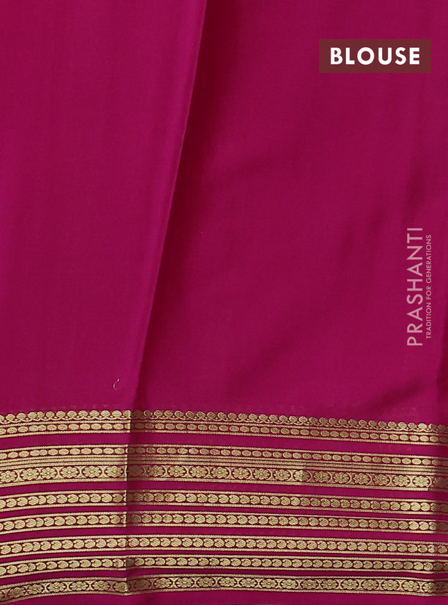 Pure mysore silk saree bottle green and pink with plain body and zari woven border