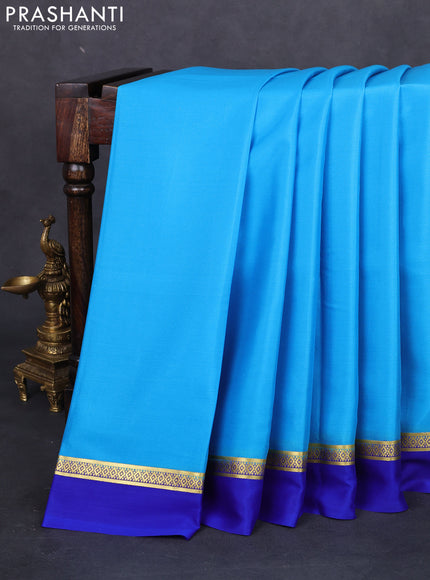 Pure mysore silk saree light blue and royal blue with plain body and zari woven simple border