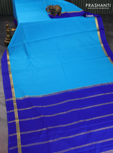 Pure mysore silk saree light blue and royal blue with plain body and zari woven simple border