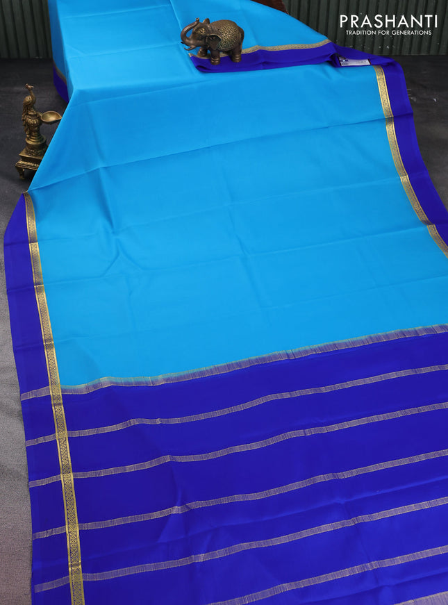 Pure mysore silk saree light blue and royal blue with plain body and zari woven simple border