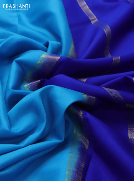 Pure mysore silk saree light blue and royal blue with plain body and zari woven simple border