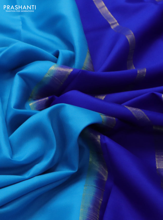 Pure mysore silk saree light blue and royal blue with plain body and zari woven simple border