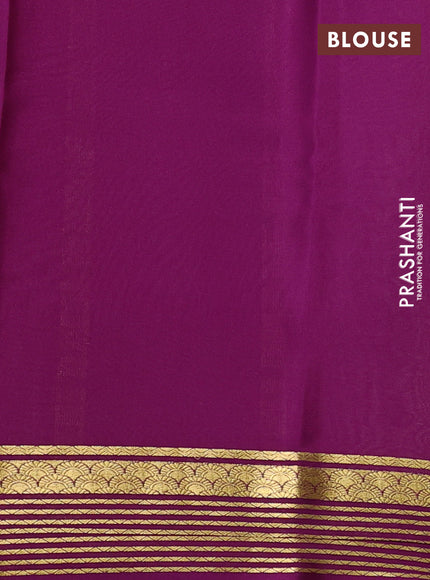 Pure mysore silk saree cream and purple with plain body and zari woven border