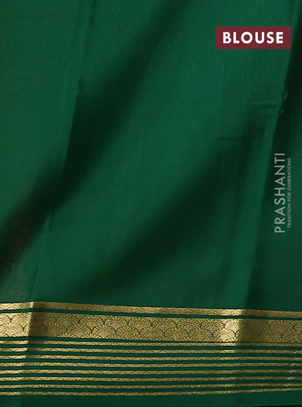Pure mysore silk saree orange and green with plain body and zari woven border
